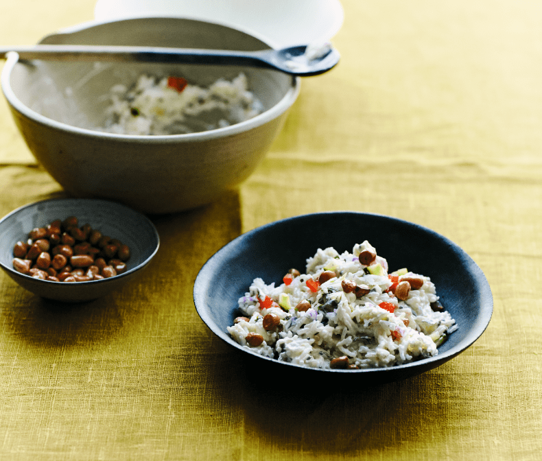 Yogurt rice with cucumber, tomato & fried peanuts | Tilda