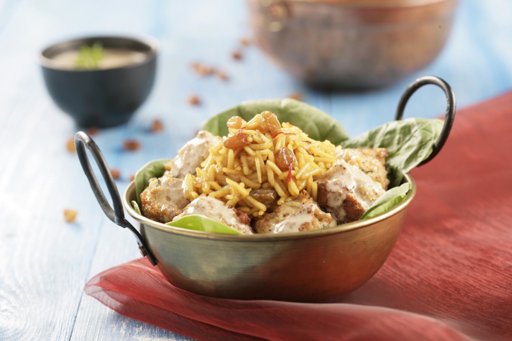 Arroz Basmati con albóndigas y pasas