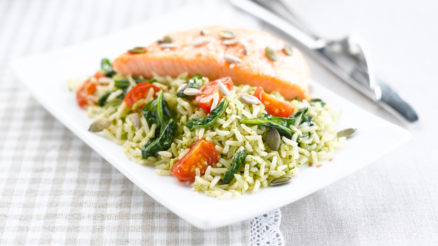 Superfood Rice with Salmon & Spinach Pesto
