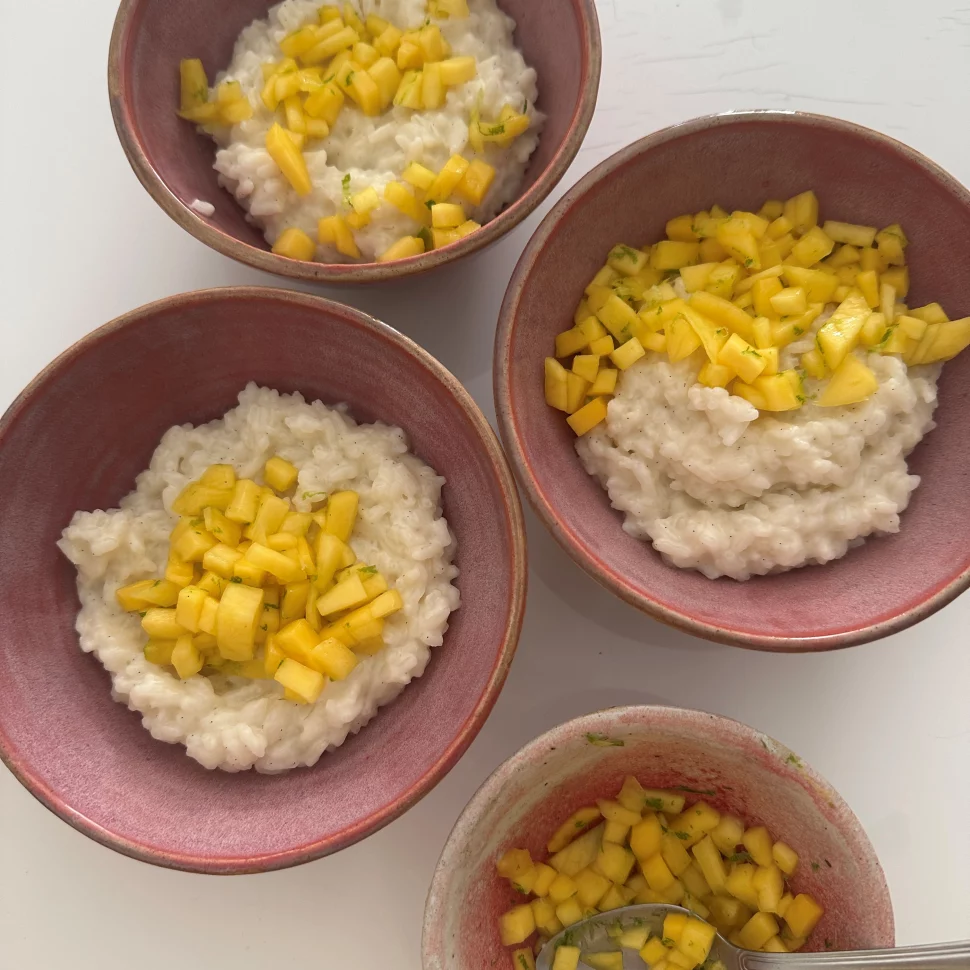 Coconut & Mango Jasmine Rice Pudding with Mango & Lime Salad