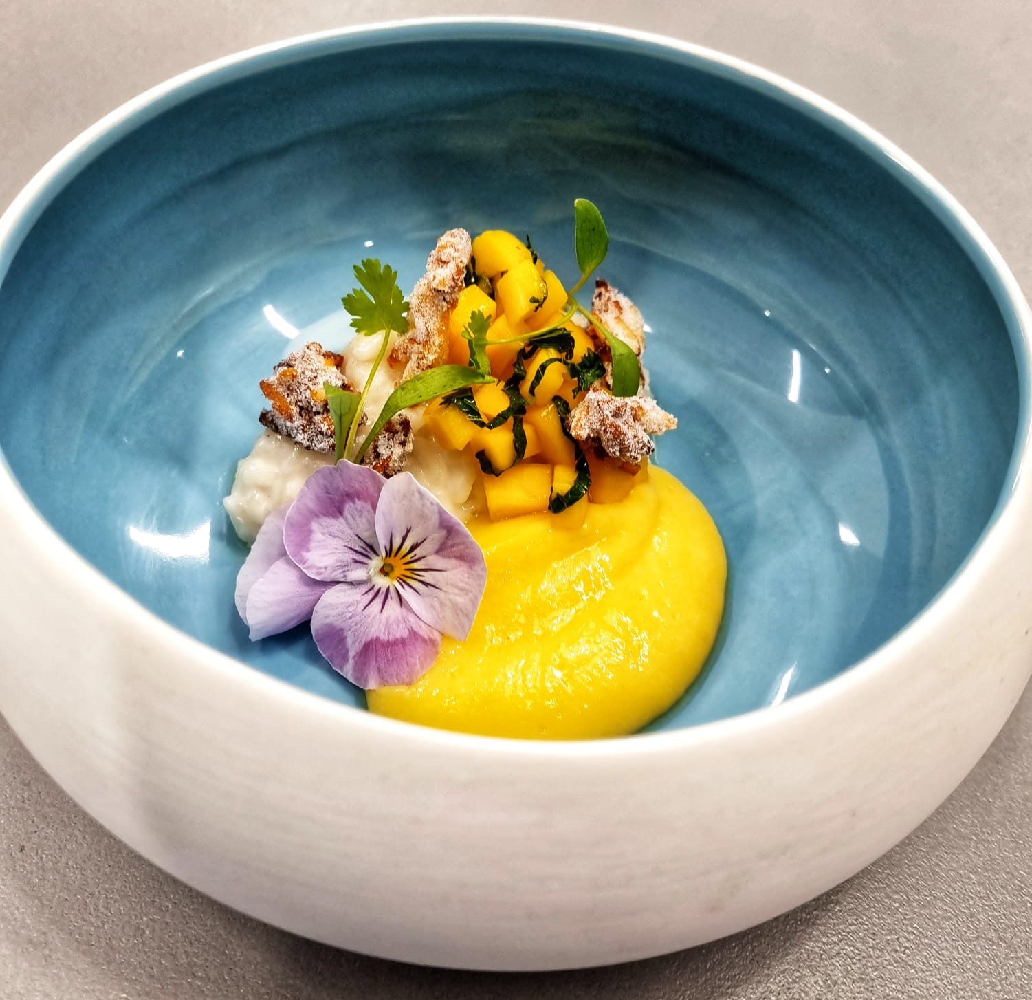 Sweet Coconut and Stem Ginger Rice with Mango Puree