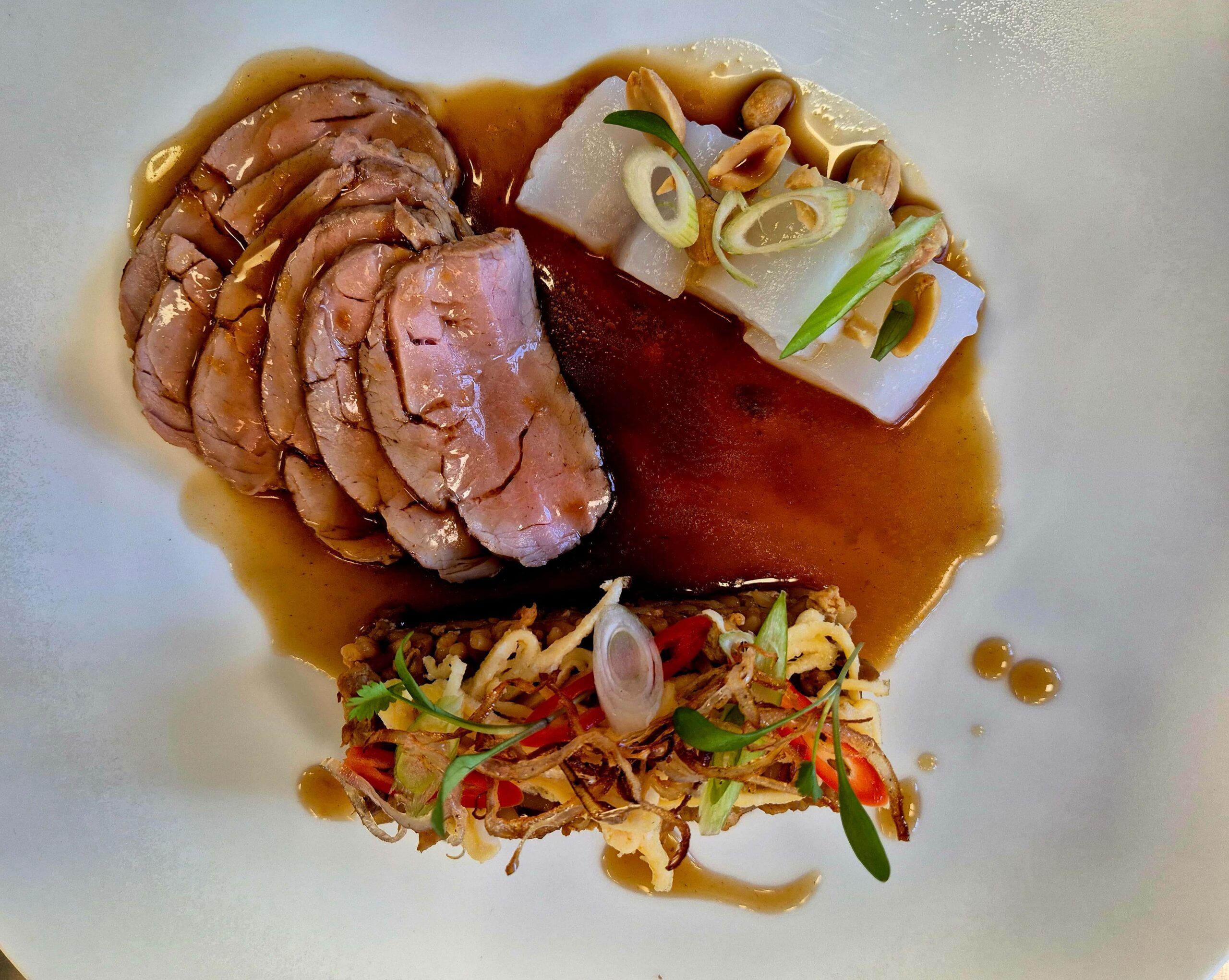 Yu Shiang Pork, Liang Fen, Sichuan fried rice with smashed cucumber salad