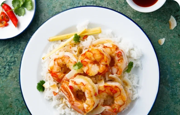 Air Fryer Spicy Coconut Prawns and Rice