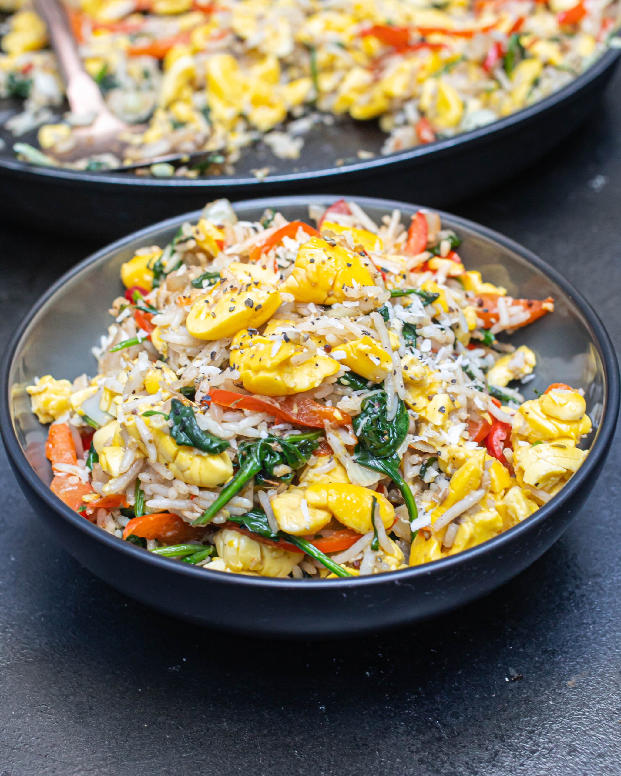 Riso saltato con ackee e callaloo
