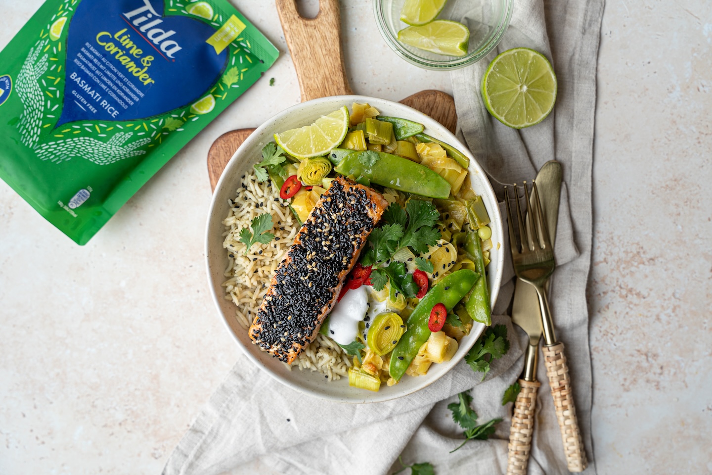 GROENTECURRY MET BASMATI EN KNAPPERIGE ZALM