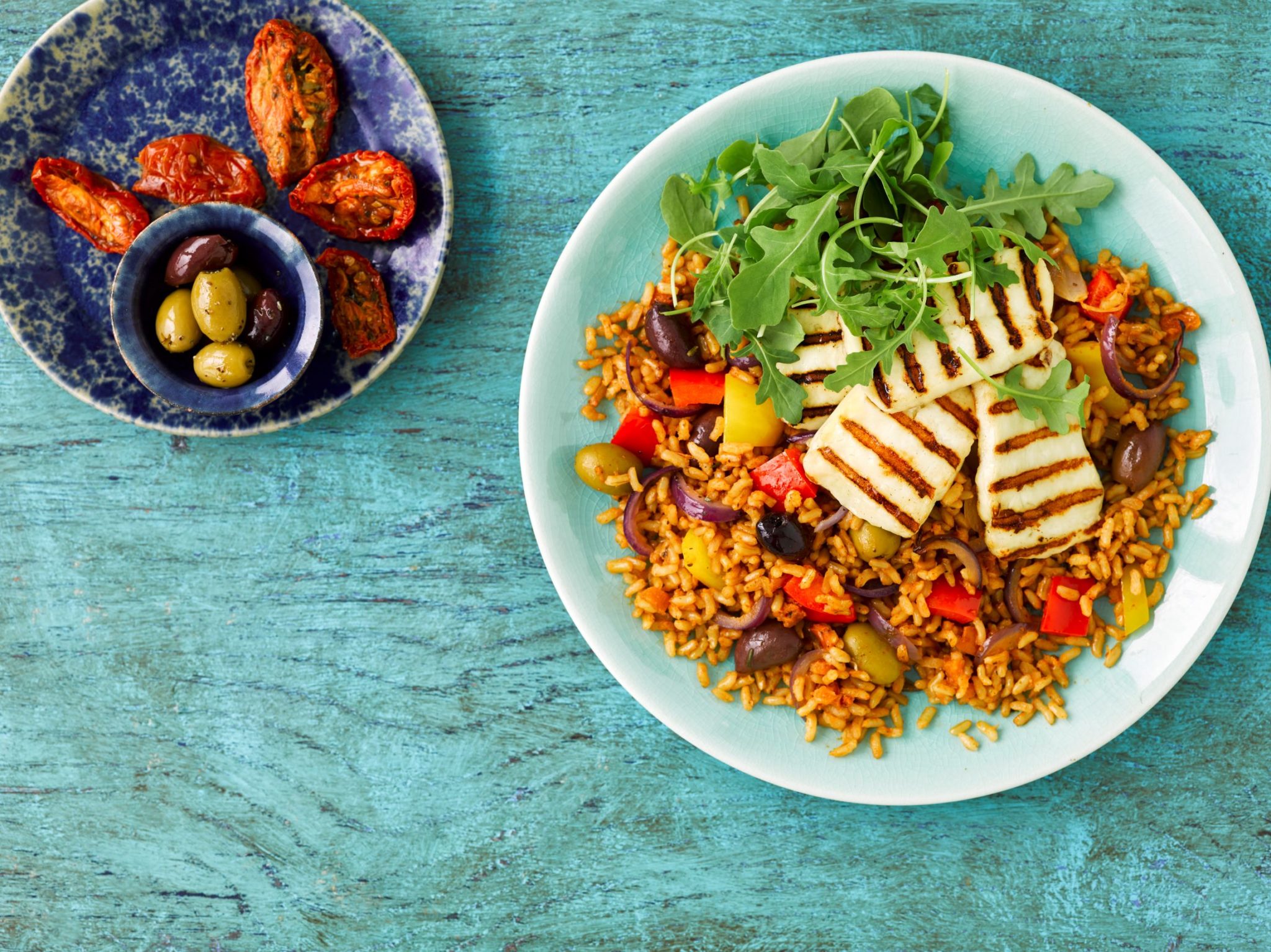Mediterranean Grilled Halloumi Rice Bowl Recipe