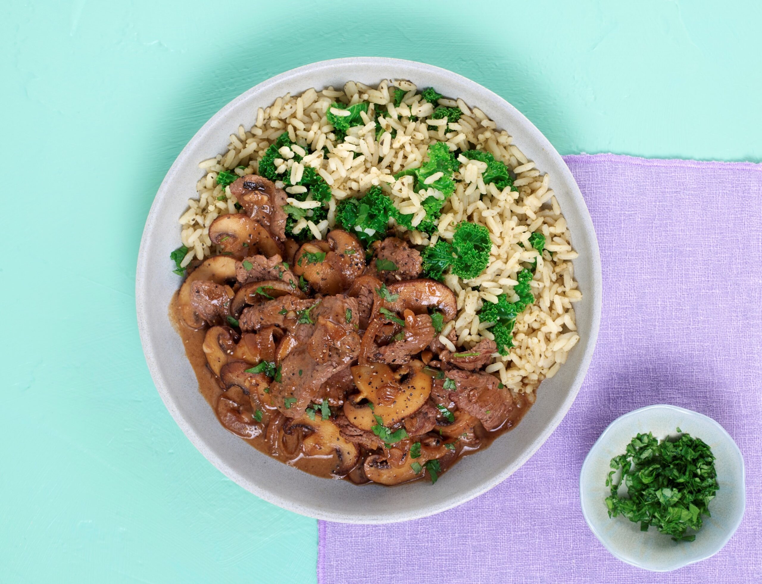 Beef stroganoff with kale