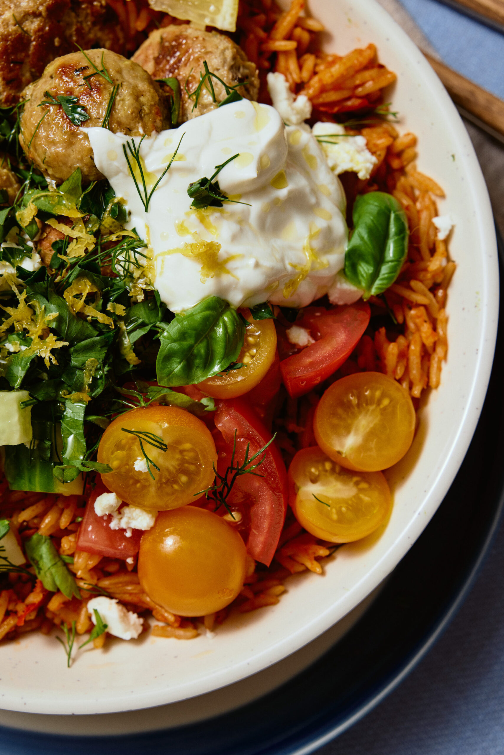 Herby Chicken Meat Balls with Tomato and Basil Rice