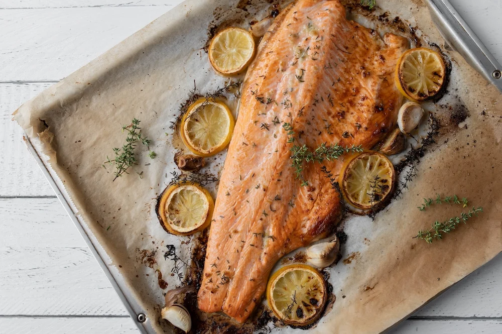 Whole Baked Salmon with Rice